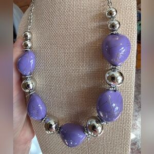 Elegant Acrylic Purple and Silver Bead Necklace